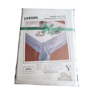 Vintage Large Damask Tablecloth White Jardin Table Topper